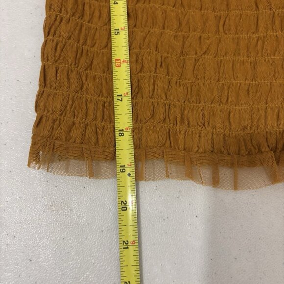 Anthropologie Embroidered Gold Smocked Tulle Blouse Size Medium Boho Peasant - Picture 15 of 15